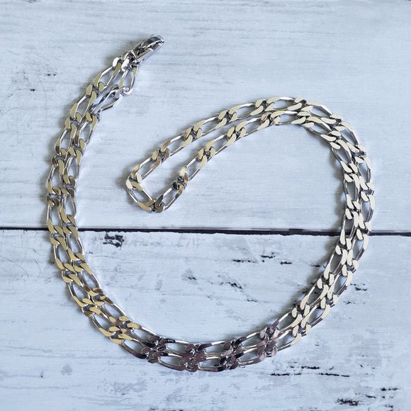 MONET Vintage Chunky Silver Tone Necklace 30-inch Bold Figaro Chunky Chain - Picture 3 of 10